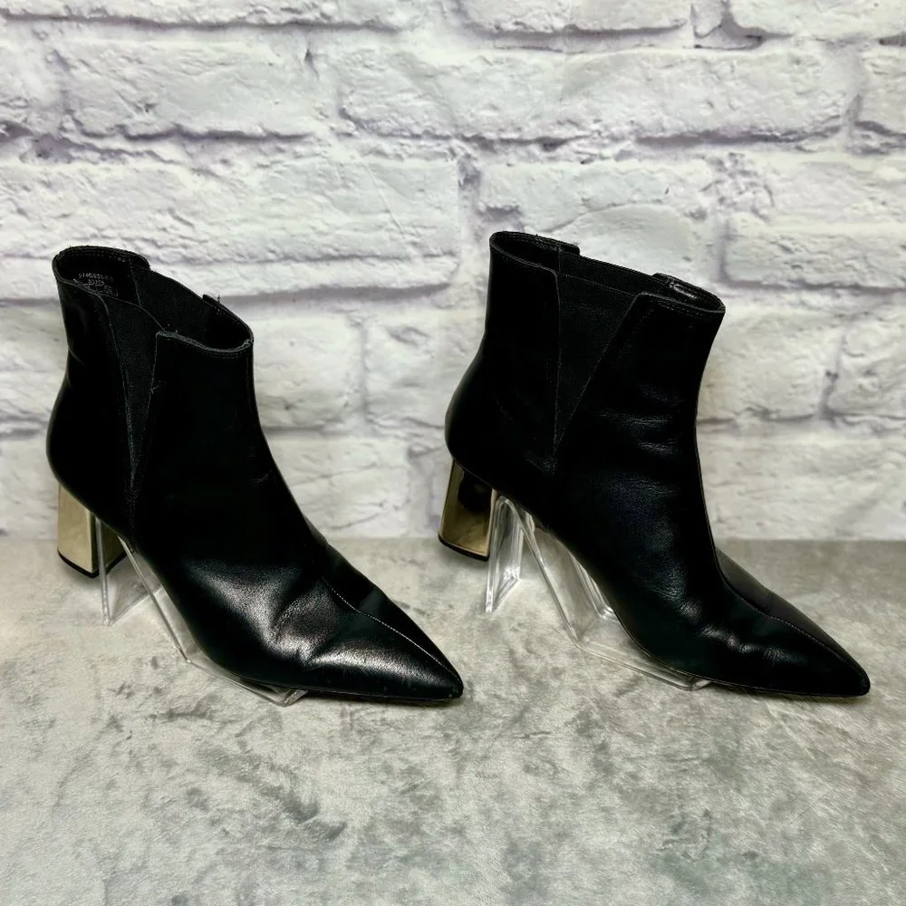 Zara Black & Silver Leather Chelsea Boots - Picture 1 of 6